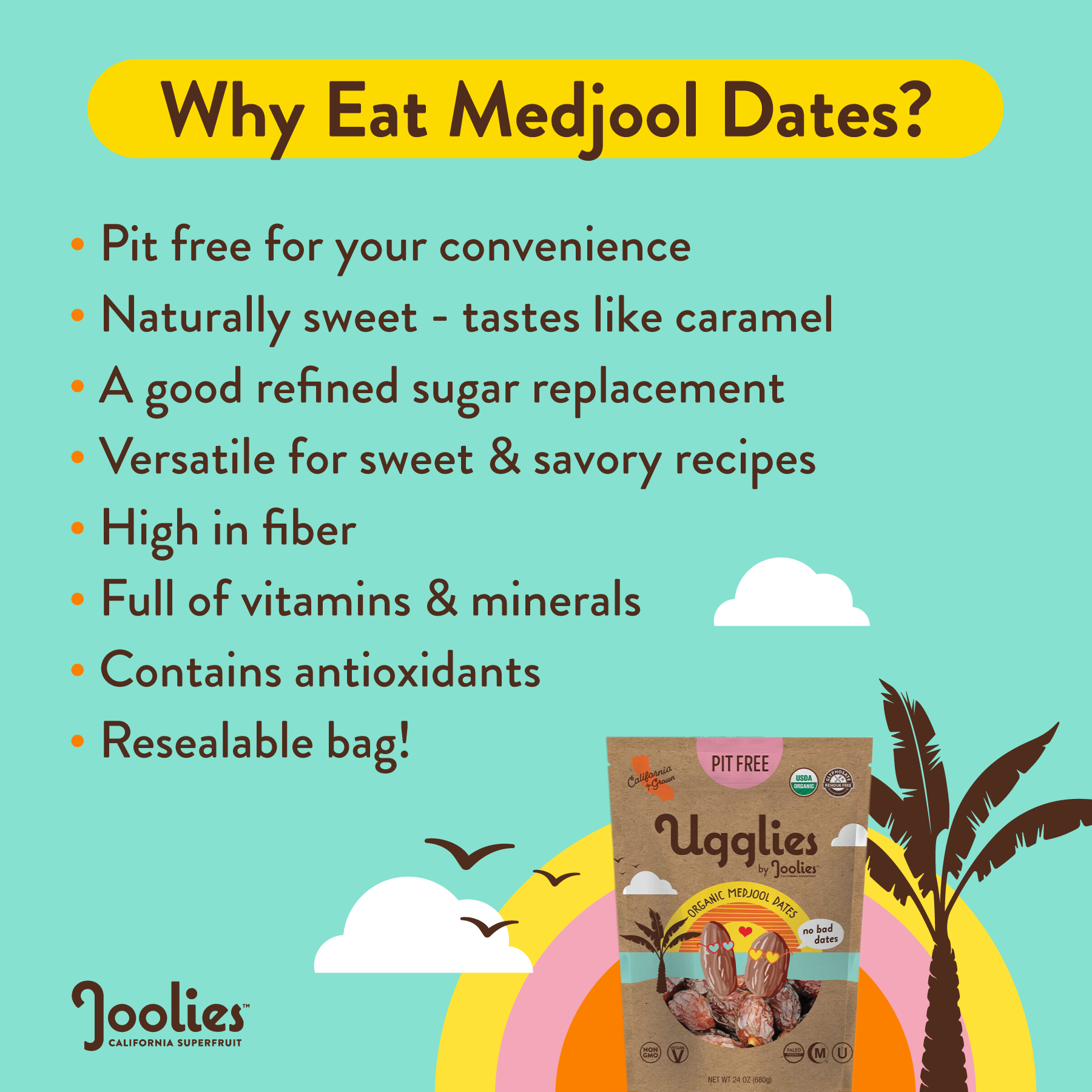 Ugglies By Joolies - Whole Organic Medjool Dates - Pack of Two 2lb Bags